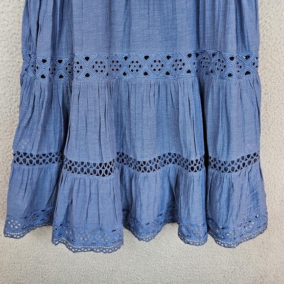 Free People Womens Tunic Sz S Blue Eyelet Trim Button Front Boho Beachy Vacation - Picture 12 of 13
